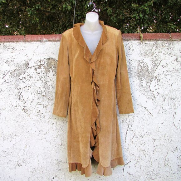 Margaret Godfrey tan ruffles leather coat 10